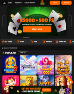 Screenshot van de Hidden Jack Casino interface, toont spellen en bonussen