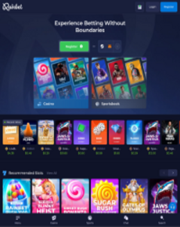 Screenshot des Spieleseiters von Rainbet mit einer Auswahl an Spielautomaten und Live-Casino-Tischen
