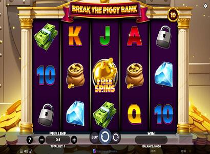 Screenshot des Spiels Break the Piggy Bank, das das Thema Bonus und Sparen symbolisch darstellt