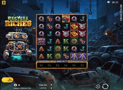 Screenshot of Recycle Riches slot game, a common vehicle for Ripper casino free spins